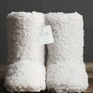 Lemon Berber Bootie Slippers - Gray S/M or L/XL